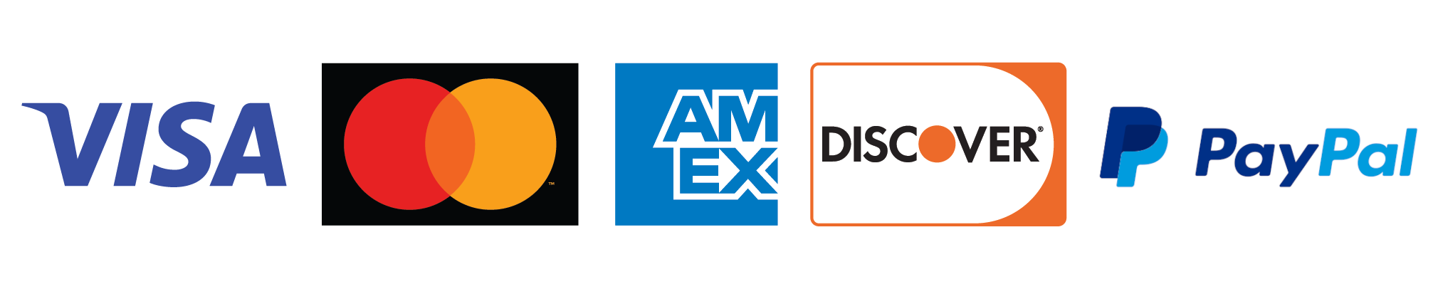 Visa, MasterCard, American Express, Discover, and PayPal Accepted